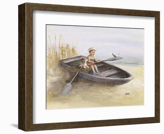 Little Boy and Dog in Beached Rowboat-Dianne Dengel-Framed Giclee Print