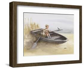 Little Boy and Dog in Beached Rowboat-Dianne Dengel-Framed Giclee Print