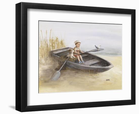 Little Boy and Dog in Beached Rowboat-Dianne Dengel-Framed Giclee Print