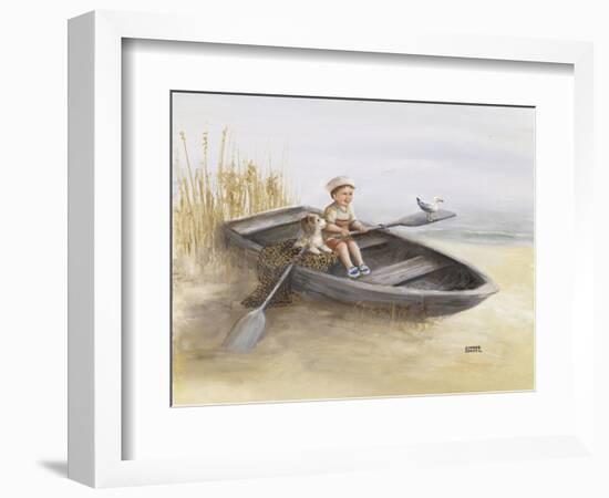 Little Boy and Dog in Beached Rowboat-Dianne Dengel-Framed Giclee Print