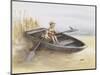 Little Boy and Dog in Beached Rowboat-Dianne Dengel-Mounted Giclee Print