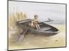 Little Boy and Dog in Beached Rowboat-Dianne Dengel-Mounted Premium Giclee Print