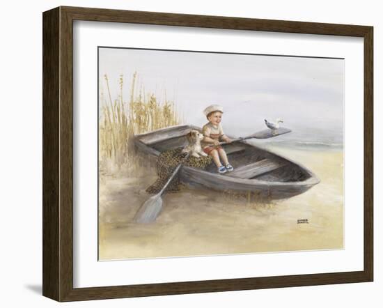 Little Boy and Dog in Beached Rowboat-Dianne Dengel-Framed Giclee Print