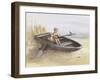 Little Boy and Dog in Beached Rowboat-Dianne Dengel-Framed Giclee Print