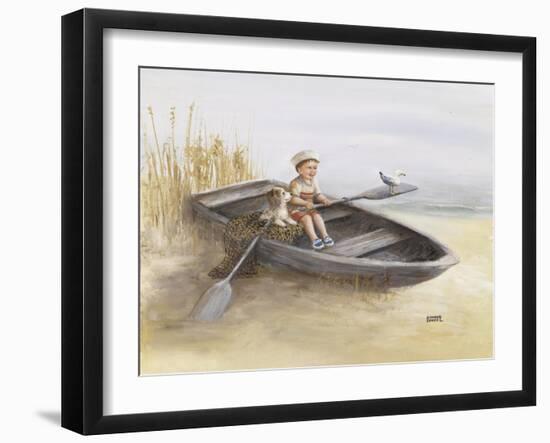 Little Boy and Dog in Beached Rowboat-Dianne Dengel-Framed Giclee Print