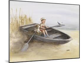 Little Boy and Dog in Beached Rowboat-Dianne Dengel-Mounted Giclee Print