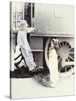 Little Boy and Girl by Train-Nora Hernandez-Stretched Canvas