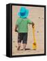 Little Boy and Spade on Beach, Gold Coast, Queensland, Australia-David Wall-Framed Stretched Canvas