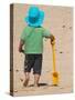 Little Boy and Spade on Beach, Gold Coast, Queensland, Australia-David Wall-Stretched Canvas