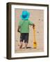 Little Boy and Spade on Beach, Gold Coast, Queensland, Australia-David Wall-Framed Photographic Print