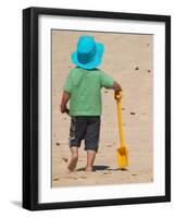 Little Boy and Spade on Beach, Gold Coast, Queensland, Australia-David Wall-Framed Photographic Print