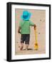 Little Boy and Spade on Beach, Gold Coast, Queensland, Australia-David Wall-Framed Photographic Print