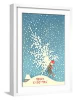 Little Boy Carrying Christmas Tree-null-Framed Art Print