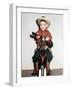 Little Boy Cowboy Plays Guitar While Riding His Horse, Ca. 1956-null-Framed Photographic Print