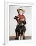 Little Boy Cowboy Plays Guitar While Riding His Horse, Ca. 1956-null-Framed Photographic Print