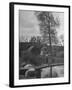 Little Boy Crossing the Bridge over the Stream at Winson Mill Farm, A War Nursery-Hans Wild-Framed Premium Photographic Print