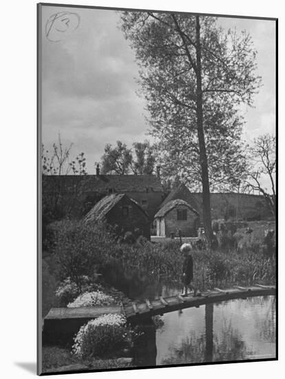 Little Boy Crossing the Bridge over the Stream at Winson Mill Farm, A War Nursery-Hans Wild-Mounted Photographic Print