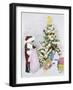 Little Boy Dressed Like Santa Delivering Presents-Nora Hernandez-Framed Giclee Print