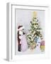 Little Boy Dressed Like Santa Delivering Presents-Nora Hernandez-Framed Giclee Print