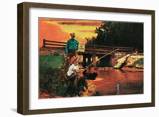 Little Boy Fishing by Sign-null-Framed Art Print