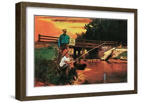 Little Boy Fishing by Sign-null-Framed Art Print