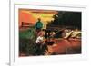 Little Boy Fishing by Sign-null-Framed Premium Giclee Print