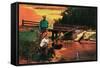 Little Boy Fishing by Sign-null-Framed Stretched Canvas