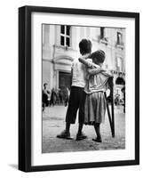 Little Boy Helps One-Legged Companion across Street, August 1944, During World War 2-null-Framed Photo