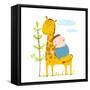 Little Boy Hugging a Giraffe. Happy Friend, Child and Animal. Raster Variant.-Popmarleo-Framed Stretched Canvas