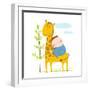 Little Boy Hugging a Giraffe. Happy Friend, Child and Animal. Raster Variant.-Popmarleo-Framed Art Print