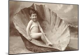 Little Boy in Giant Clam Shell-null-Mounted Art Print