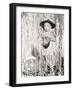 Little Boy in Halloween Costume Holding Mask Standing by Streamers-null-Framed Photo