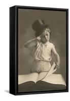 Little Boy in Top Hat Reading Book-null-Framed Stretched Canvas