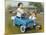 Little Boy in Toy Car with Girl Leaning on it Outside Old Fashioned Diner-David Lindsley-Mounted Giclee Print