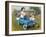 Little Boy in Toy Car with Girl Leaning on it Outside Old Fashioned Diner-David Lindsley-Framed Giclee Print