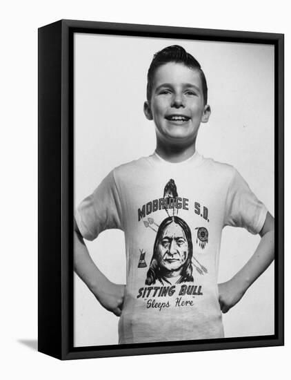 Little Boy Modeling Sitting Bull T-Shirt-Al Fenn-Framed Stretched Canvas