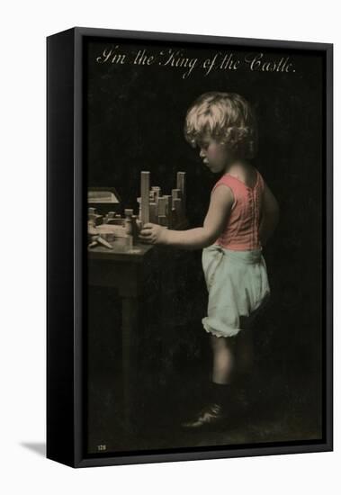 Little Boy on a Postcard, King of the Castle-null-Framed Stretched Canvas