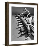 Little Boy Playing with a Toy Train and Billboard Set-Walter Sanders-Framed Photographic Print