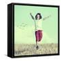 Little Boy Running Feeling Happiness and Freedom-zurijeta-Framed Stretched Canvas