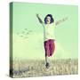 Little Boy Running Feeling Happiness and Freedom-zurijeta-Stretched Canvas