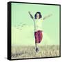Little Boy Running Feeling Happiness and Freedom-zurijeta-Framed Stretched Canvas