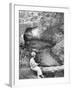 Little Boy Sitting on a Felled Tree, Fishing-Cornell Capa-Framed Photographic Print