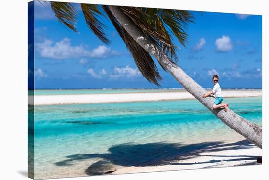 Little Boy Sitting on a Palm at Exotic Beach-BlueOrange Studio-Stretched Canvas