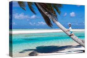 Little Boy Sitting on a Palm at Exotic Beach-BlueOrange Studio-Stretched Canvas