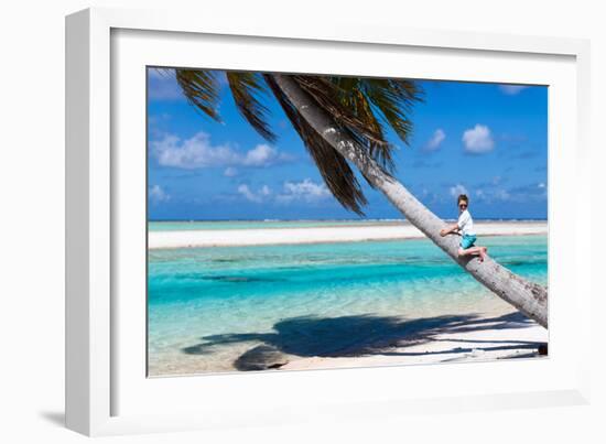 Little Boy Sitting on a Palm at Exotic Beach-BlueOrange Studio-Framed Photographic Print