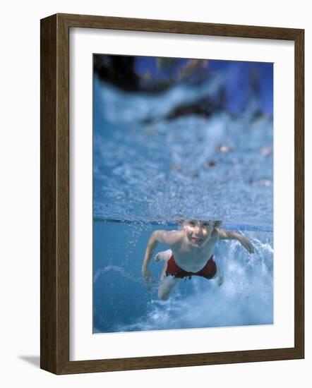 Little Boy Swimming Underwater-James Gritz-Framed Photographic Print