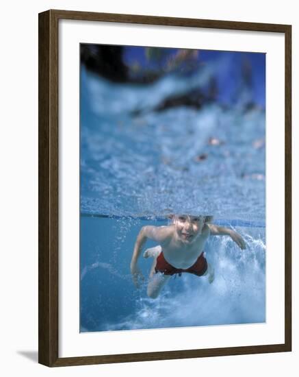 Little Boy Swimming Underwater-James Gritz-Framed Photographic Print