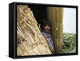 Little Boy, Uros Floating Reed Island, Lake Titicaca, Peru, South America-Jane Sweeney-Framed Stretched Canvas