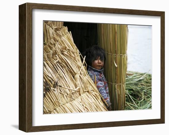 Little Boy, Uros Floating Reed Island, Lake Titicaca, Peru, South America-Jane Sweeney-Framed Photographic Print