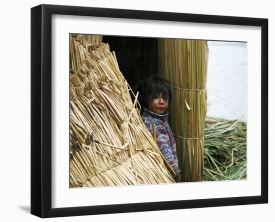 Little Boy, Uros Floating Reed Island, Lake Titicaca, Peru, South America-Jane Sweeney-Framed Photographic Print